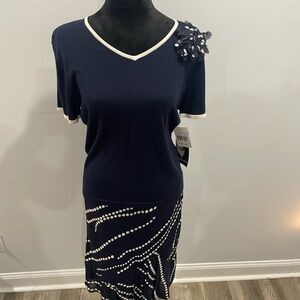 Donna Ricco Navy Dress with White Details